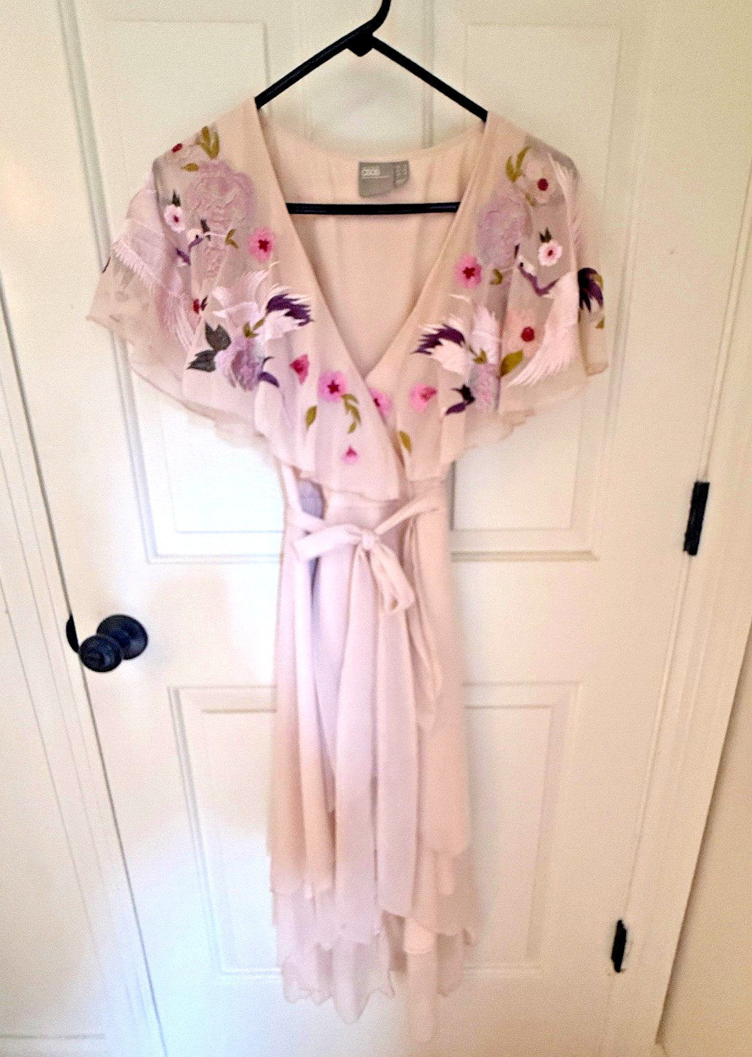 ASOS Embroidered Bird & Floral High Low Tie Dress sheer pink Bohemian Beach 4