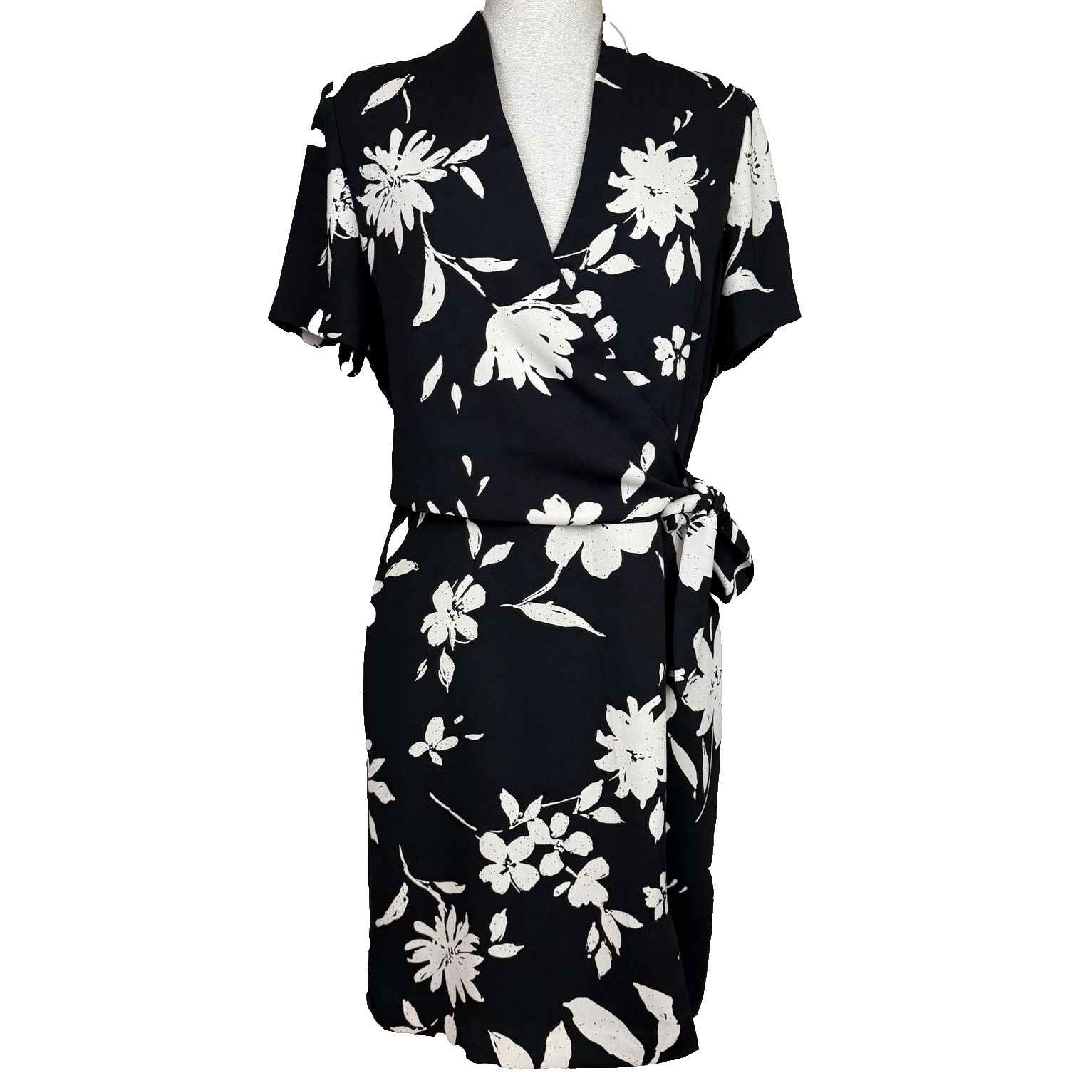 Coldwater Creek Dress Womens 12 Black Floral Wrap Sheath Office Career Capsule