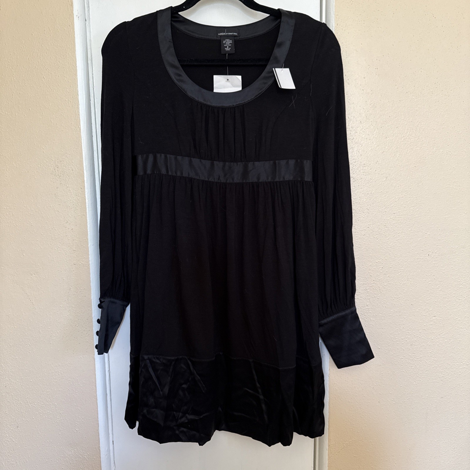 Moda International Women’s Size 2 Black Jersey & Satin Trim Babydoll Dress