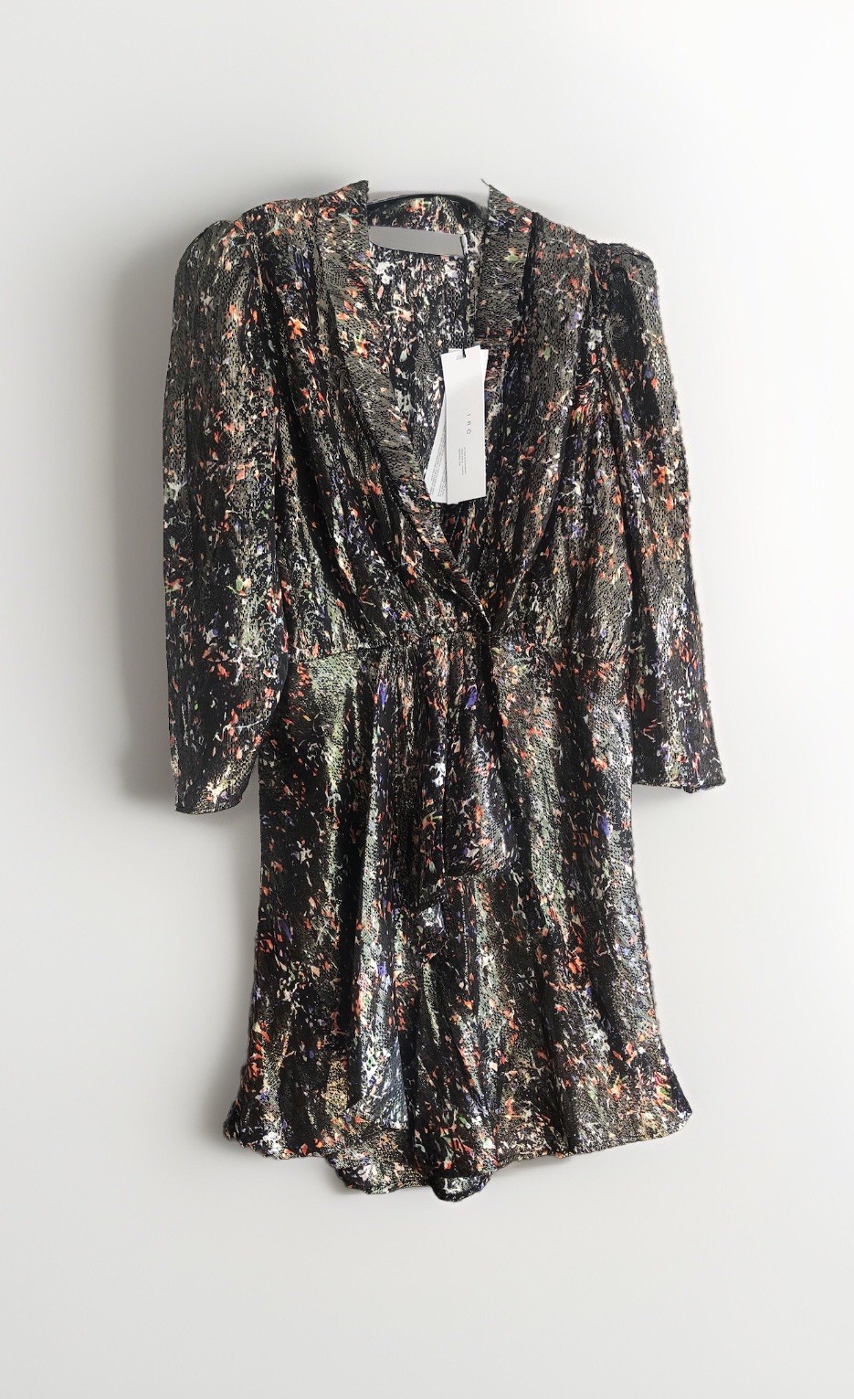 IRO Paris Moseny Metallic Printed Silk Mini Dress FR40 UK12 Luxury Party NWT