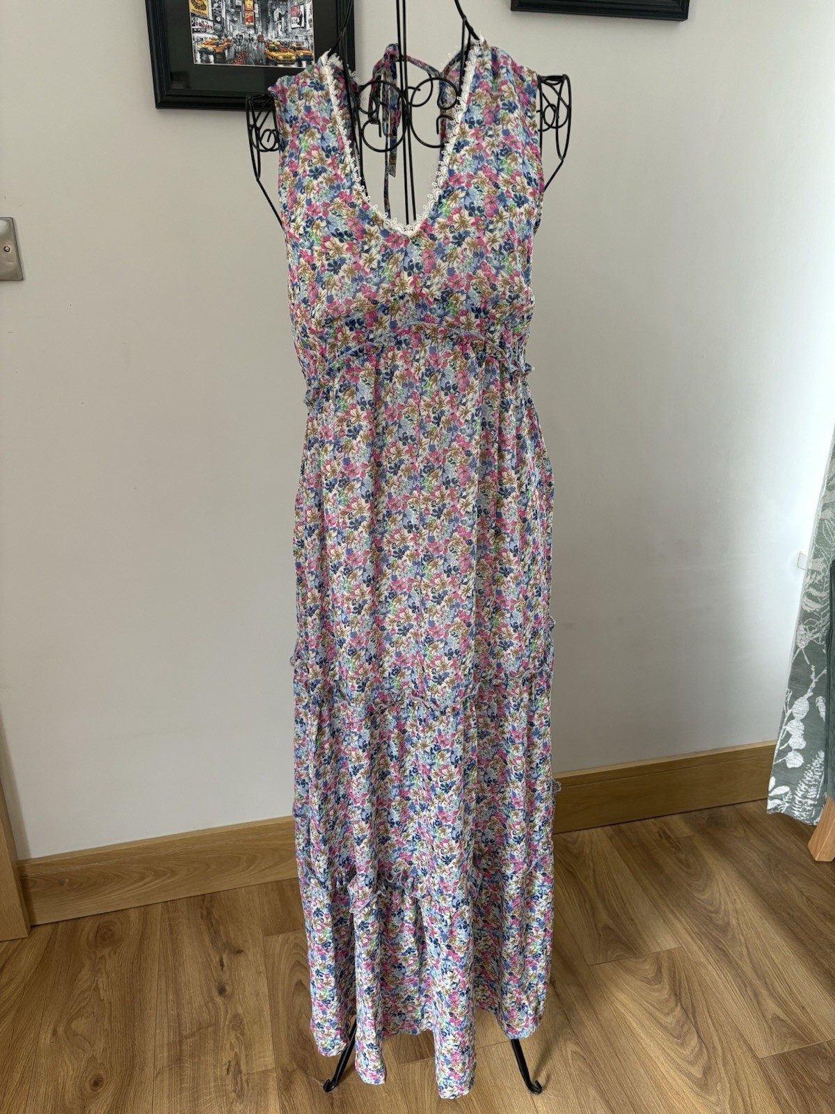 Lili & Lala Blue/pink Flowered Maxi Dress In Size Small Length 52 Inches.