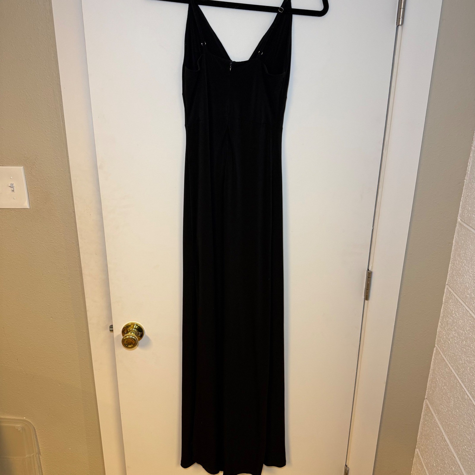 Lulus Black V-Neck Maxi Dress Adjustable Straps Side Slit XS Formal Gown Lined