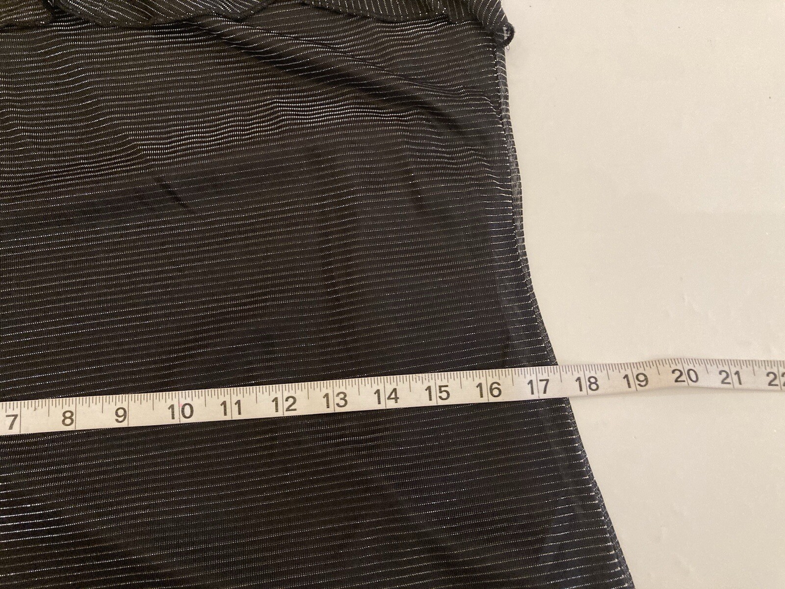 Vintage Fashion Bug Black Metallic Striped Slip Dress Size 12 Ruffle Hem 90s