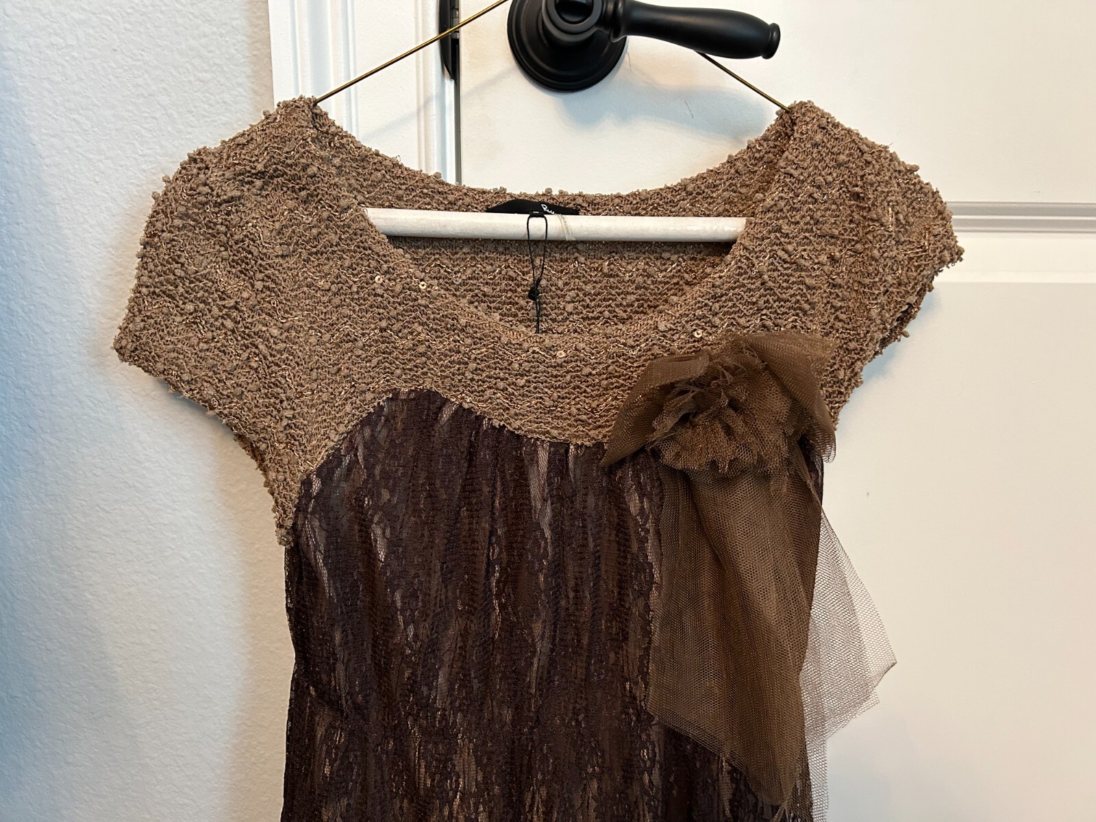 RYU Women’s Size S Small Boho Brown Lace overlay Lined Dress