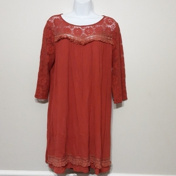 Umgee women casual mini dress embroidered boho lace L Beach Vacation Festival