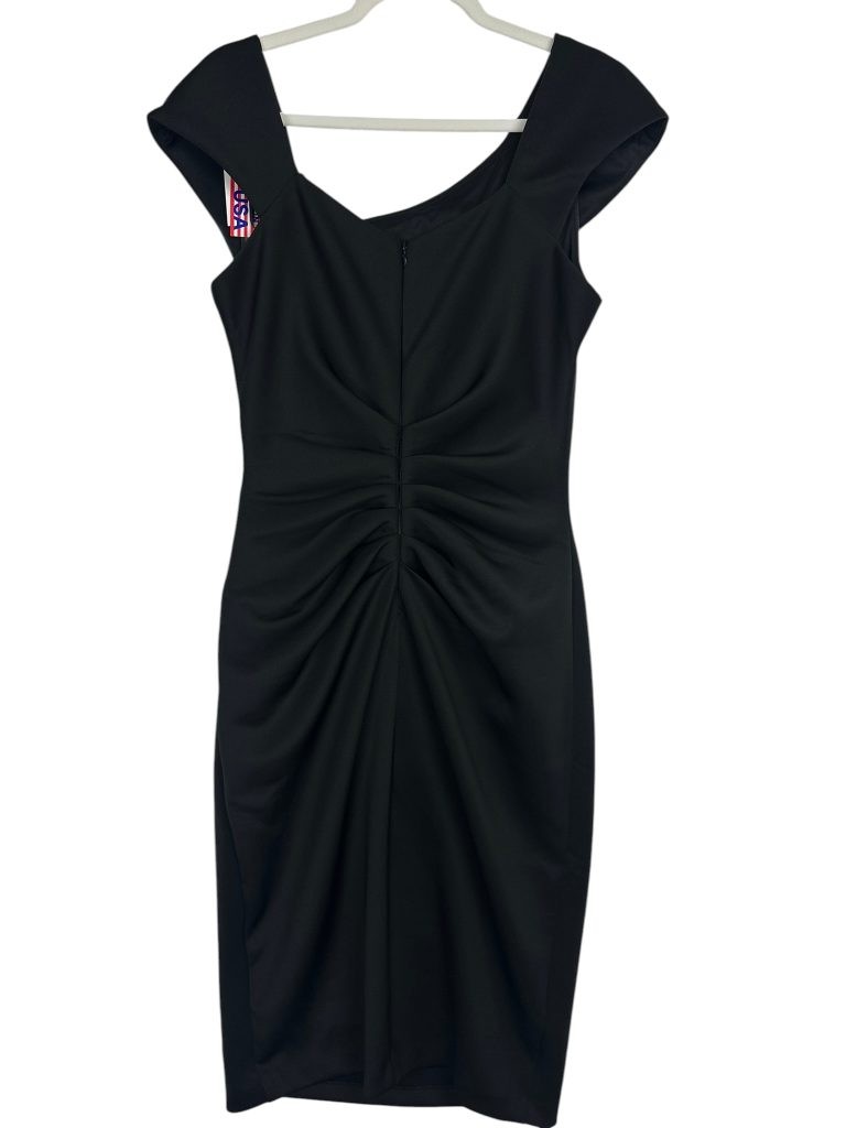 Xscape Cocktail Dress 8 Black Ruched Sheath Asymmetric Neck Cap Sleeve NWT