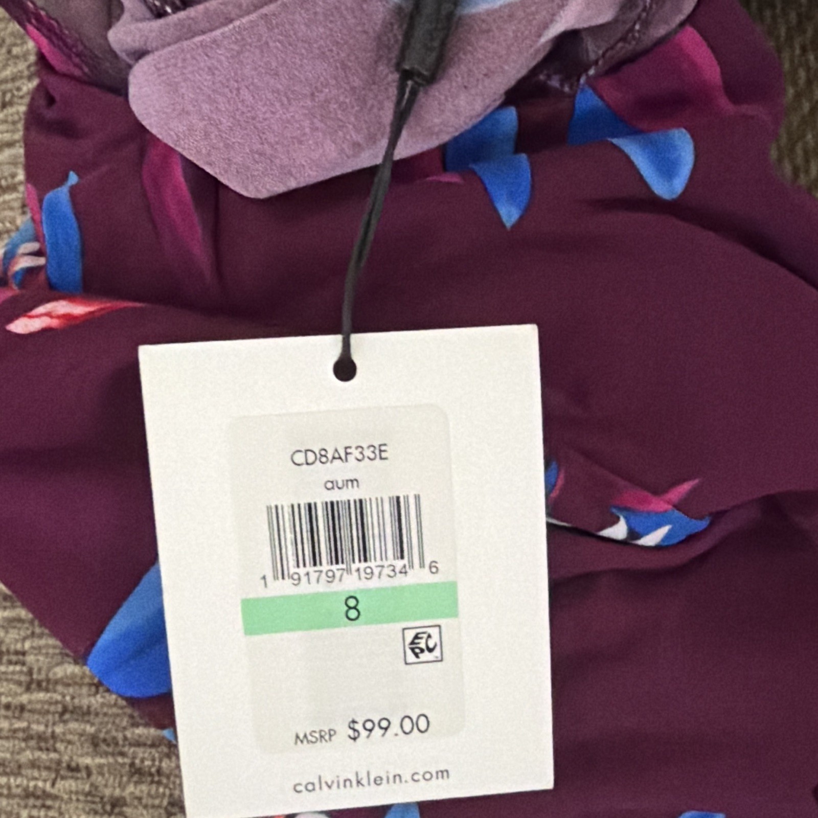 Calvin Klein Sheath Floral Round Neck Purple/Blue/Pink 3/4 Sleeve Stretch 8