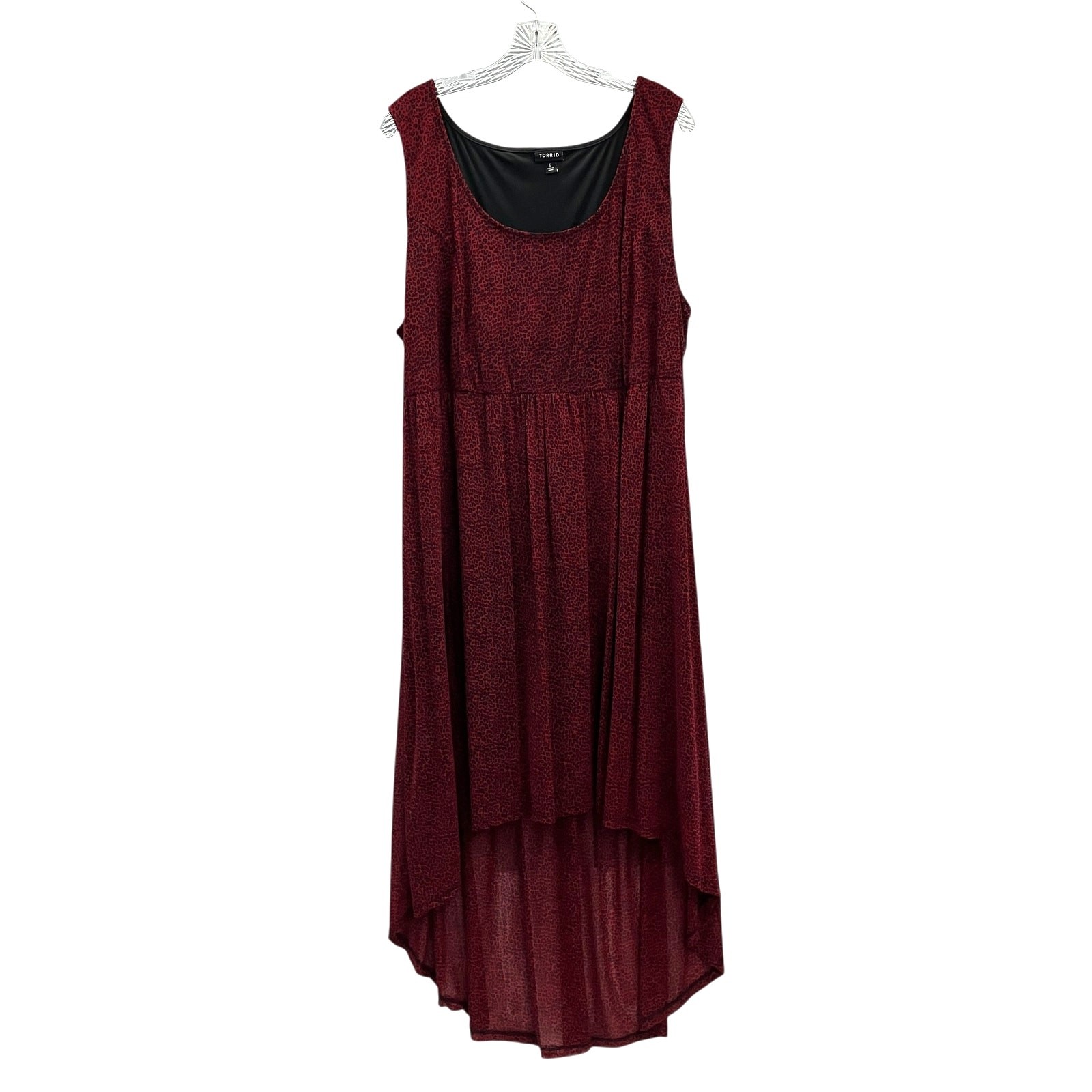 Torrid Dress 4 Red Black Cheetah Print Hi Low Hemline Pullover Romantic