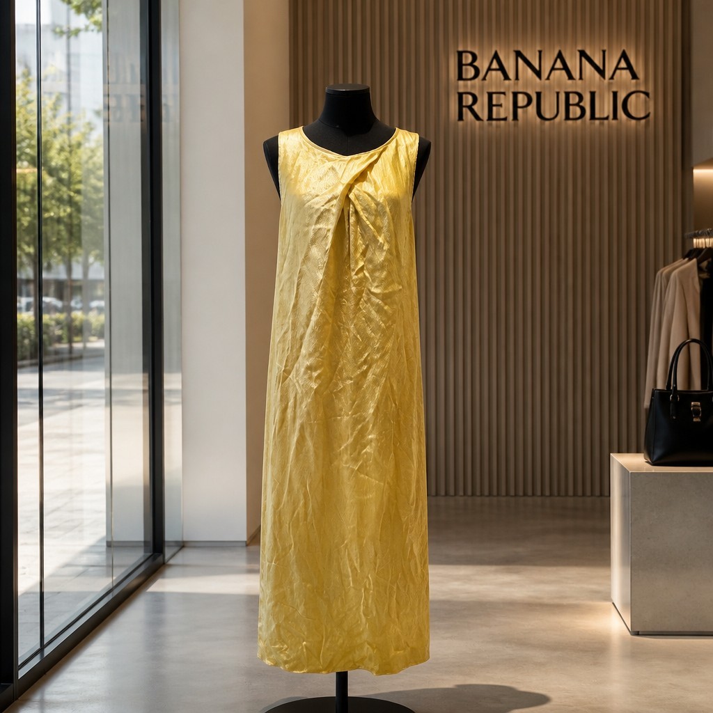 Banana Republic Yellow 100% Silk Maxi Dress Size 14 NWT Sleek Gown Wedding