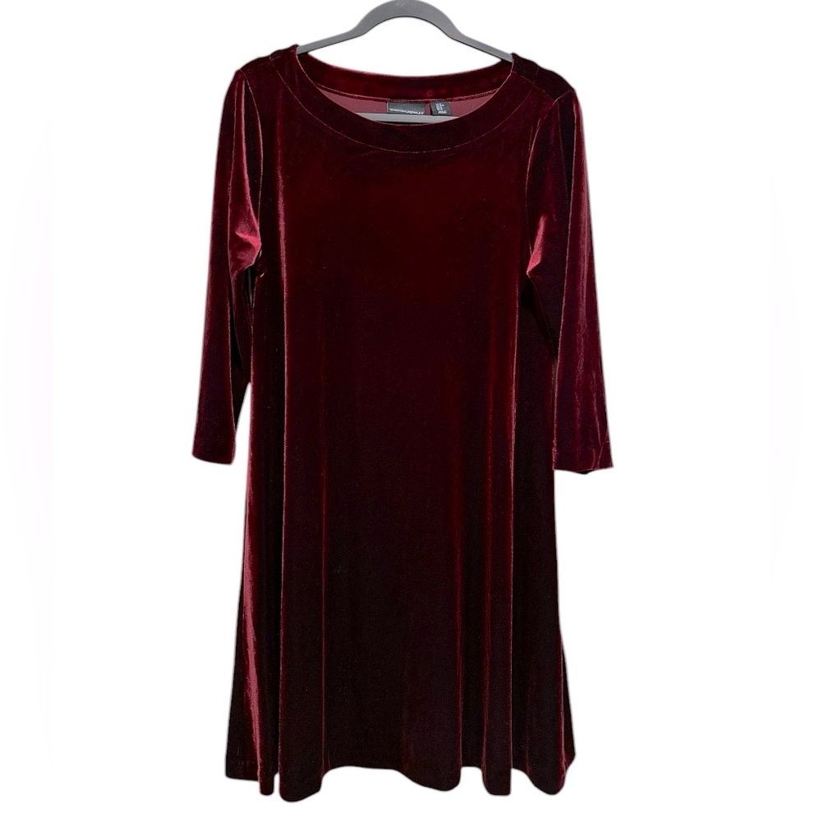CYNTHIA ROWLEY DARK ACADEMIA VELOUR STRETCH ROUND WIDE NECK 3/4 SLEEVE DRESS M