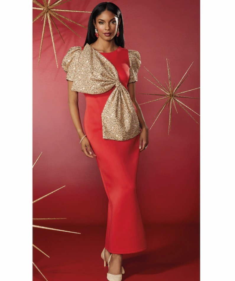 Size 6 Midnight Velvet Red Gold Formal Wedding Church Party Sequin Big Bow Dress