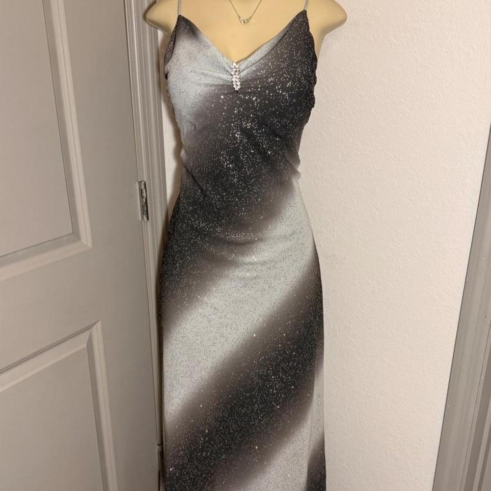 Onyx Nite Black & silver ombre sparkly maxi dress