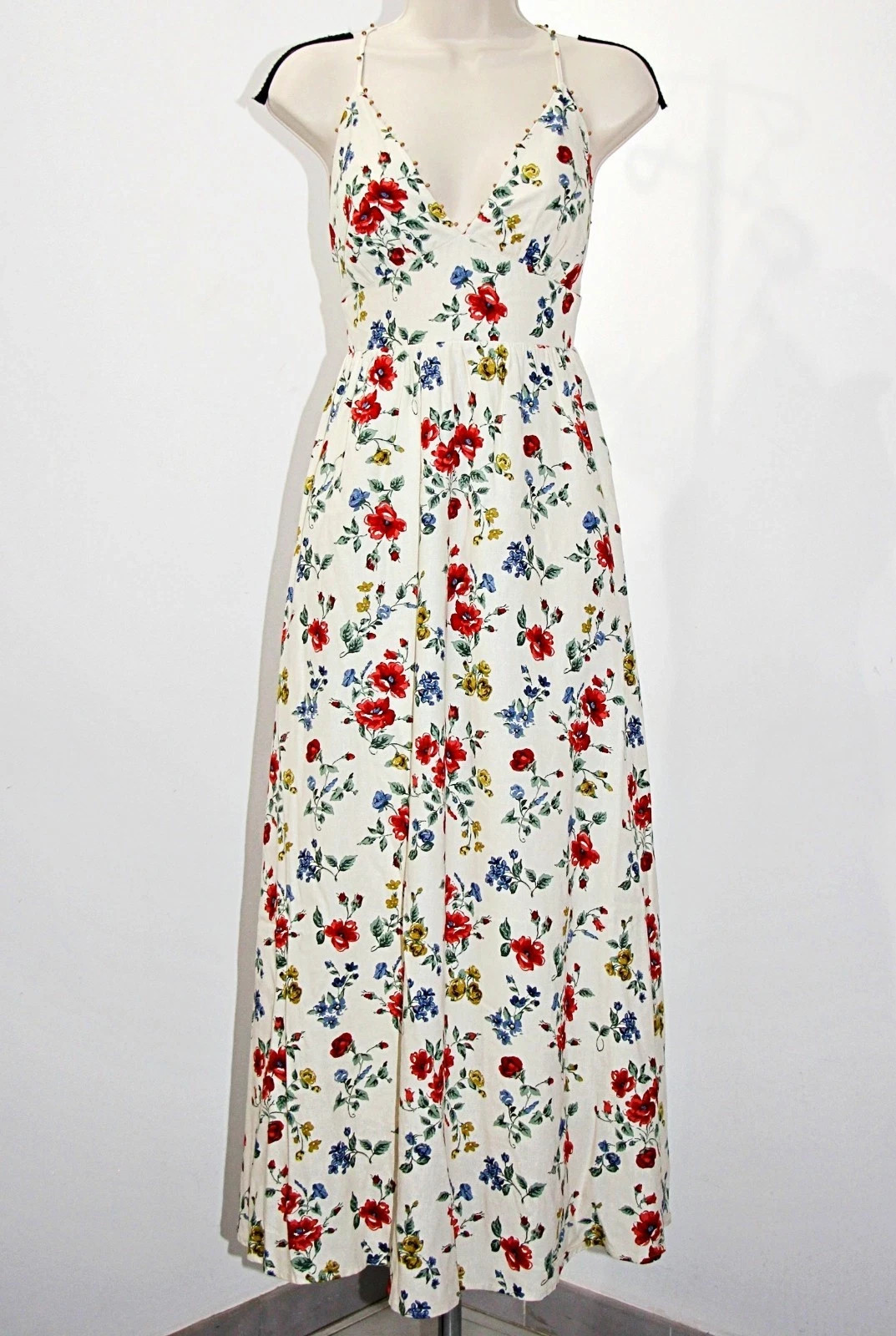 NWT Caroline Constas Backless Beaded Floral Linen Blend 52″Long Dress Small S