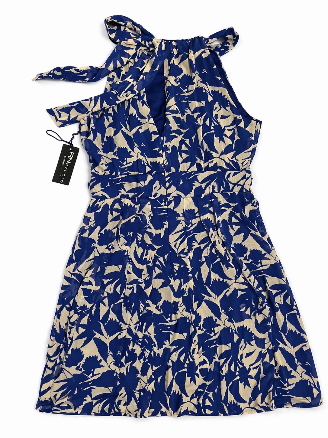 RN Studio halter maxi dress blue beige floral sleeveless Size 6P