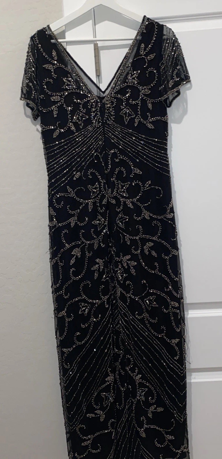 Pisarro Knights Beaded Mesh Column Gown New Size 8 Black / Merc