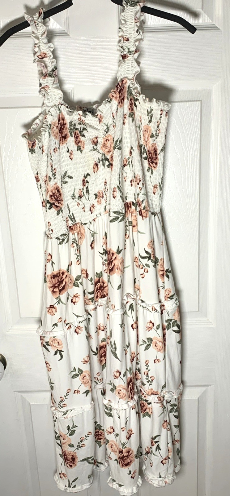 J for Justify Floral Tiered Dress Womens 2XL White Boho Vacation Cottagecore