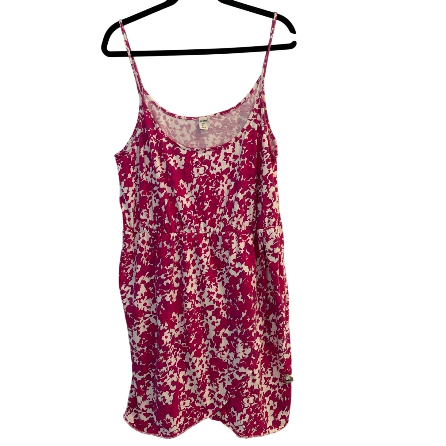 Old Navy Pink White Floral Knit Spaghetti Strap Dress Summer Color Pop Size XL