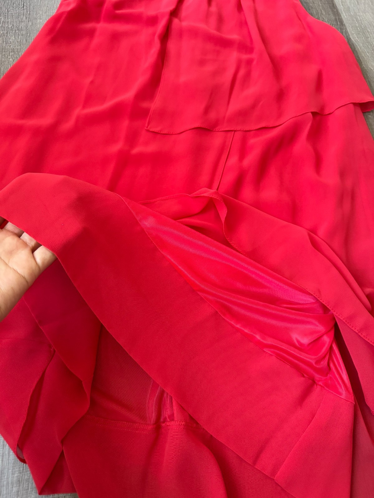 Sfera Red Sleeveless Shift Dress M Layered Ruffle Sheer Overlay Cocktail Party