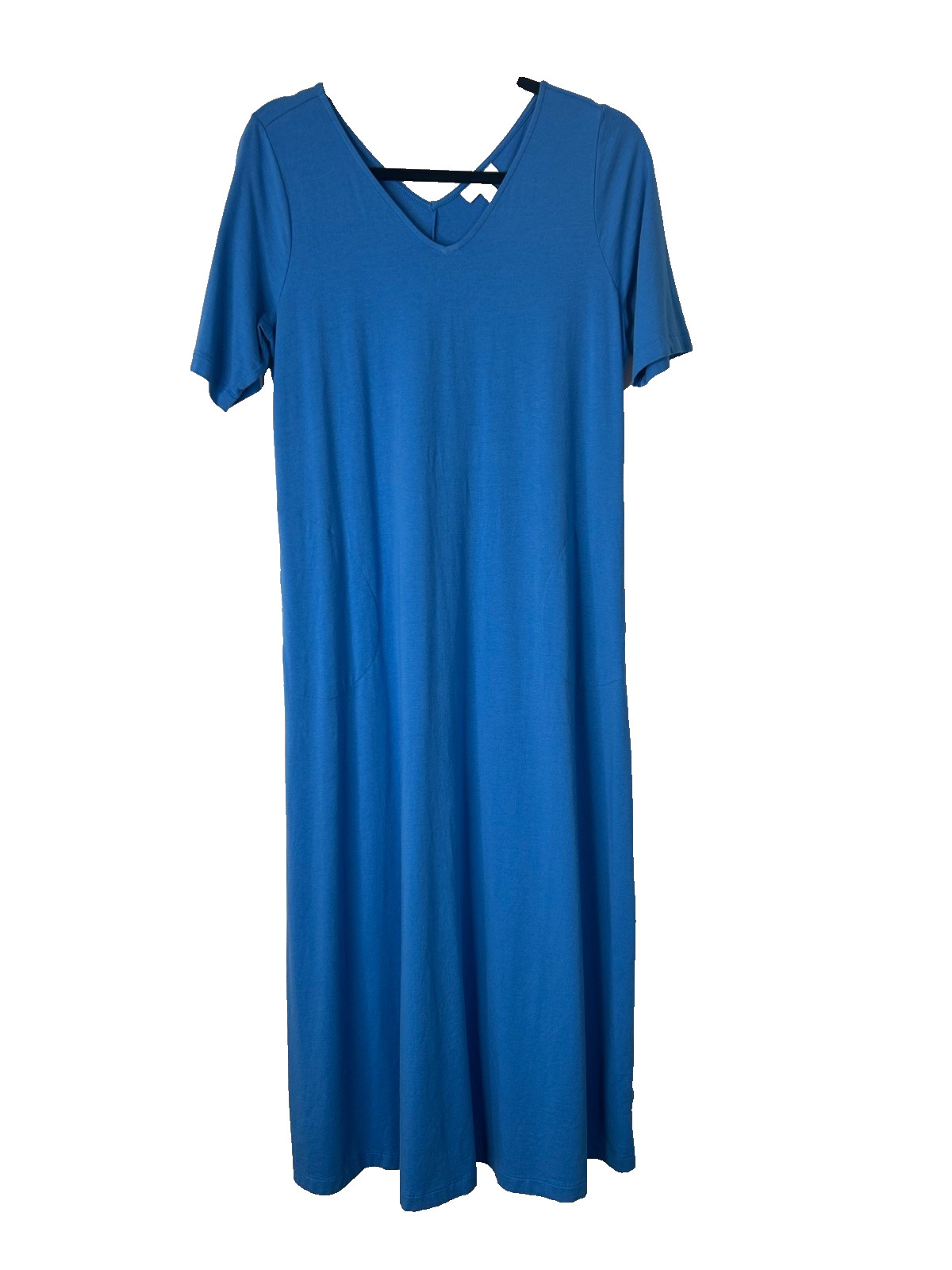J Jill Relaxed Double-V Elbow Sleeve Maxi Dress Size S Blue With Pockets Casual