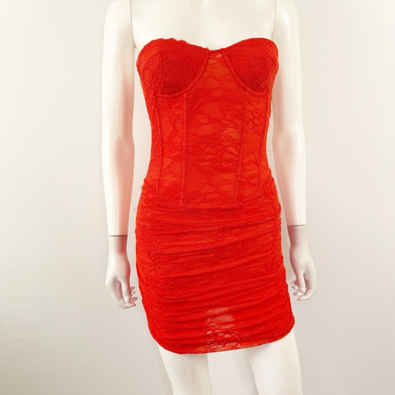 Outcast Orange Lace Strapless Bodycon Mini Dress Size XS Sexy Clubwear Cocktail