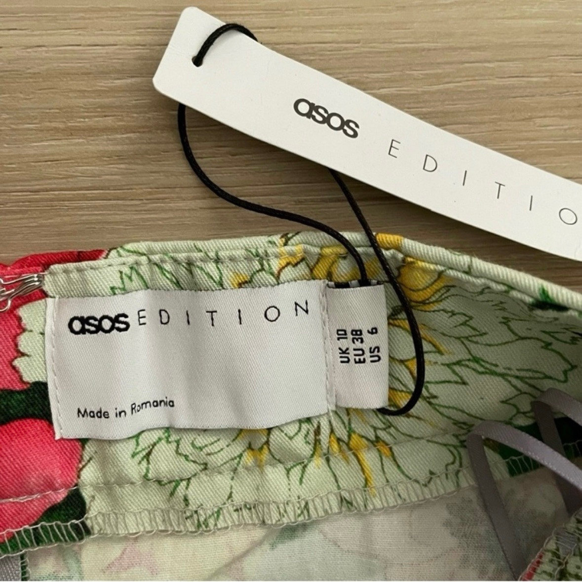 ASOS EDITION Puff Sleeve Cut Out Back Dress in Pink Floral 6