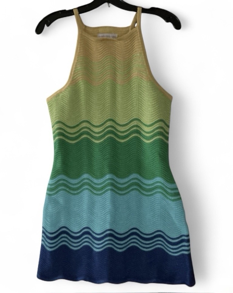 Torn By Ronny Kobo Ribbed Multicolor Knit Mini Sheath Dress Size Large NWT