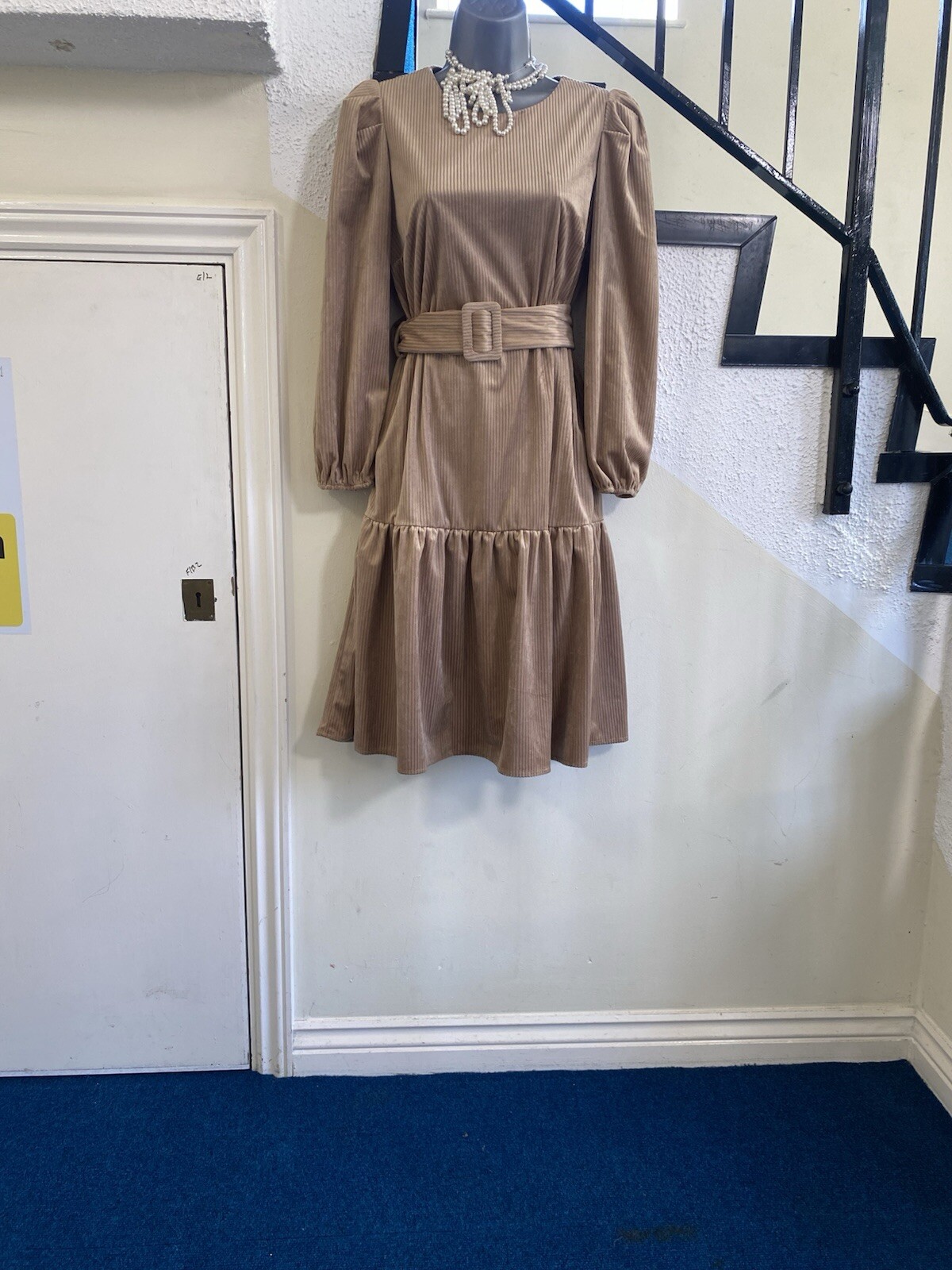 GDG ACTUEL Camel Corduroy Dress With Belts Size 3 Uk 12 See Picture measure NWT