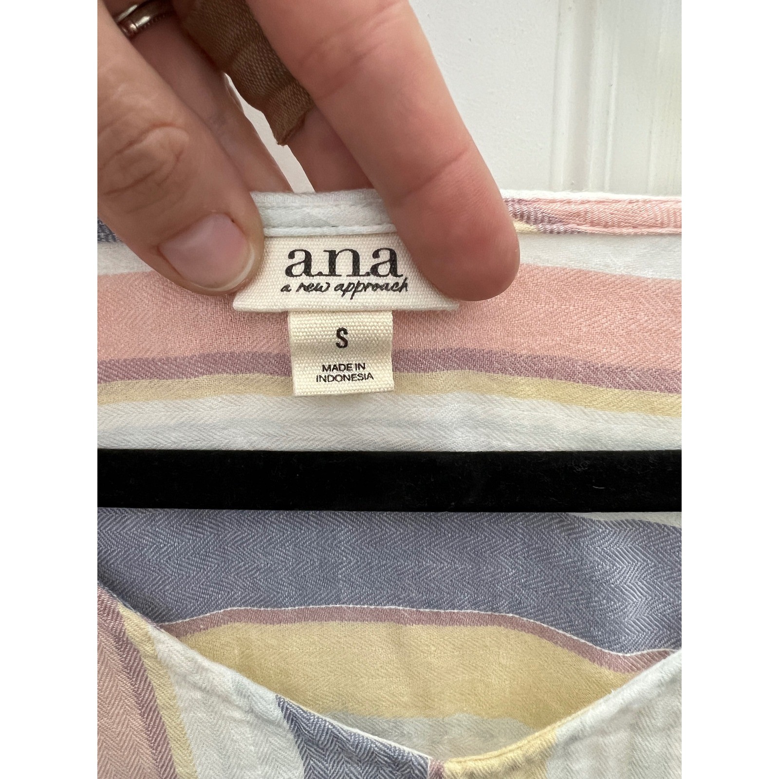 ANA a new approach Striped Drawstring Waist Dress V-Neck Pockets Small Multi