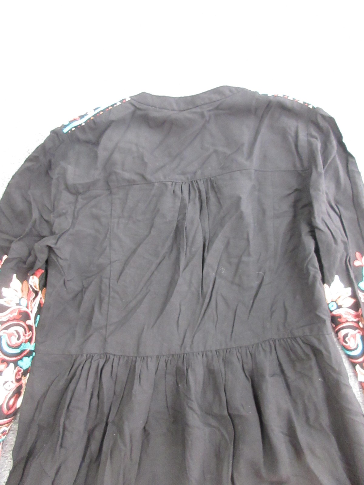 Floret Dress Womens Petite Small Black Embroidered Boho Trapeze Long Sleeve