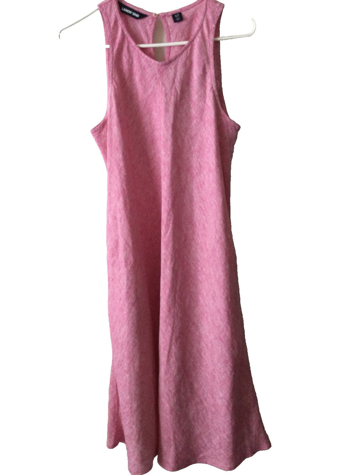 Lands End Pink Heather Linen Midi Dress A-Line Pockets Women Sz ST Boho Coastal