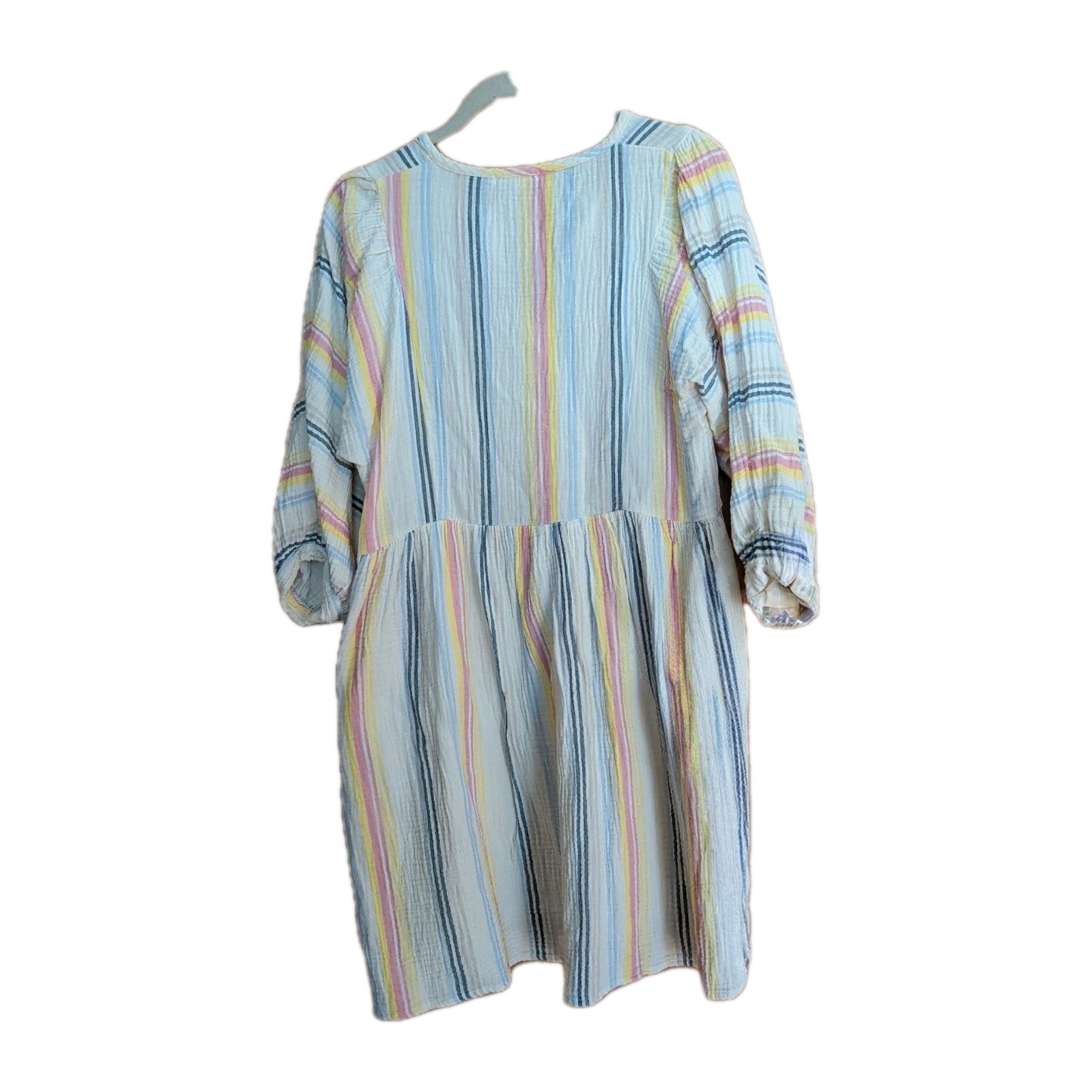 Sundry Gauze Split Neck Dress Sz S Pastel Stripes Coastal Chic Boho Cottagecore