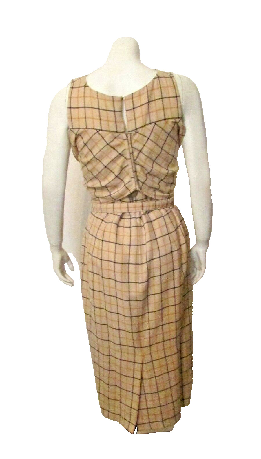$2690 Carolina Herrera Italy Grey Plaid Attached Fringed Scarf Belted Dress 10