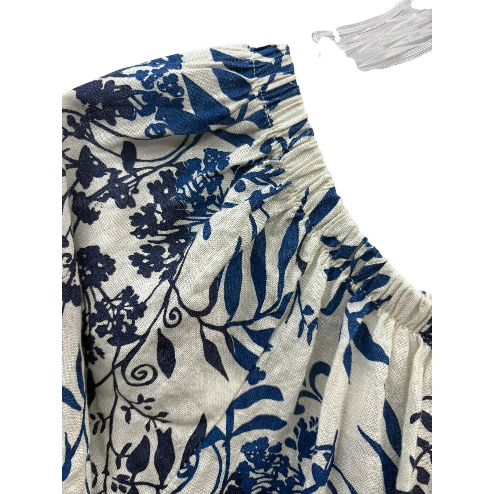 Valentina Naldi Linen Off Shoulder Boho Floral Peasant Dress Blue White Italy S