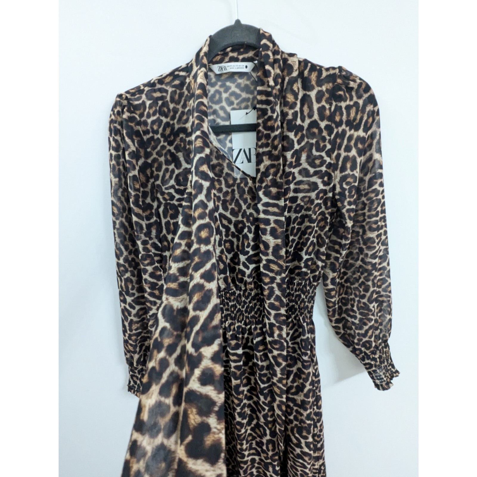 ZARA Cheetah Print Long Dress With Neck Tie Women’s Size XS