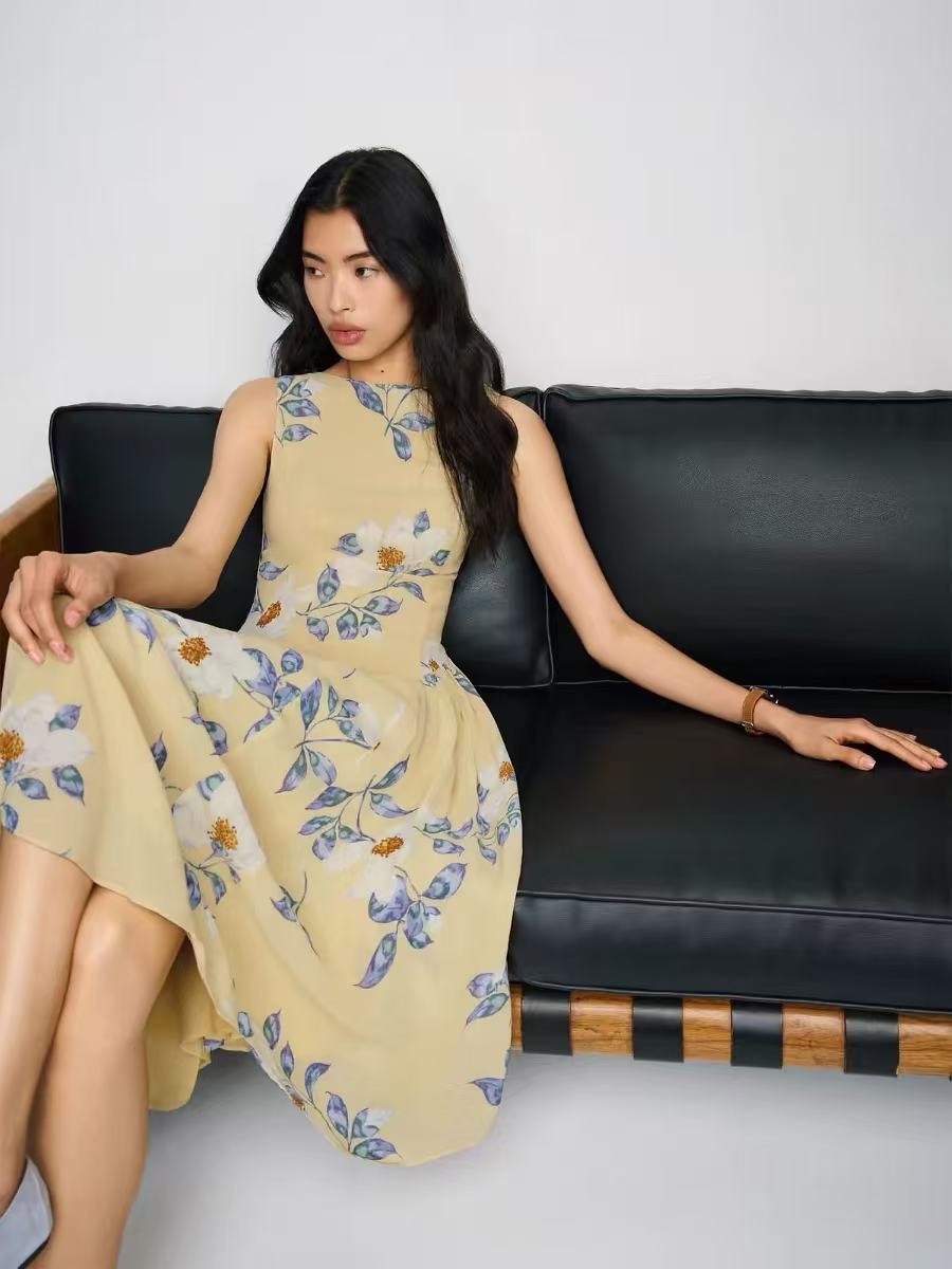 REFORMATION Anilis Platycodon Flower Caviar Dot Sleeveless Midi Dress