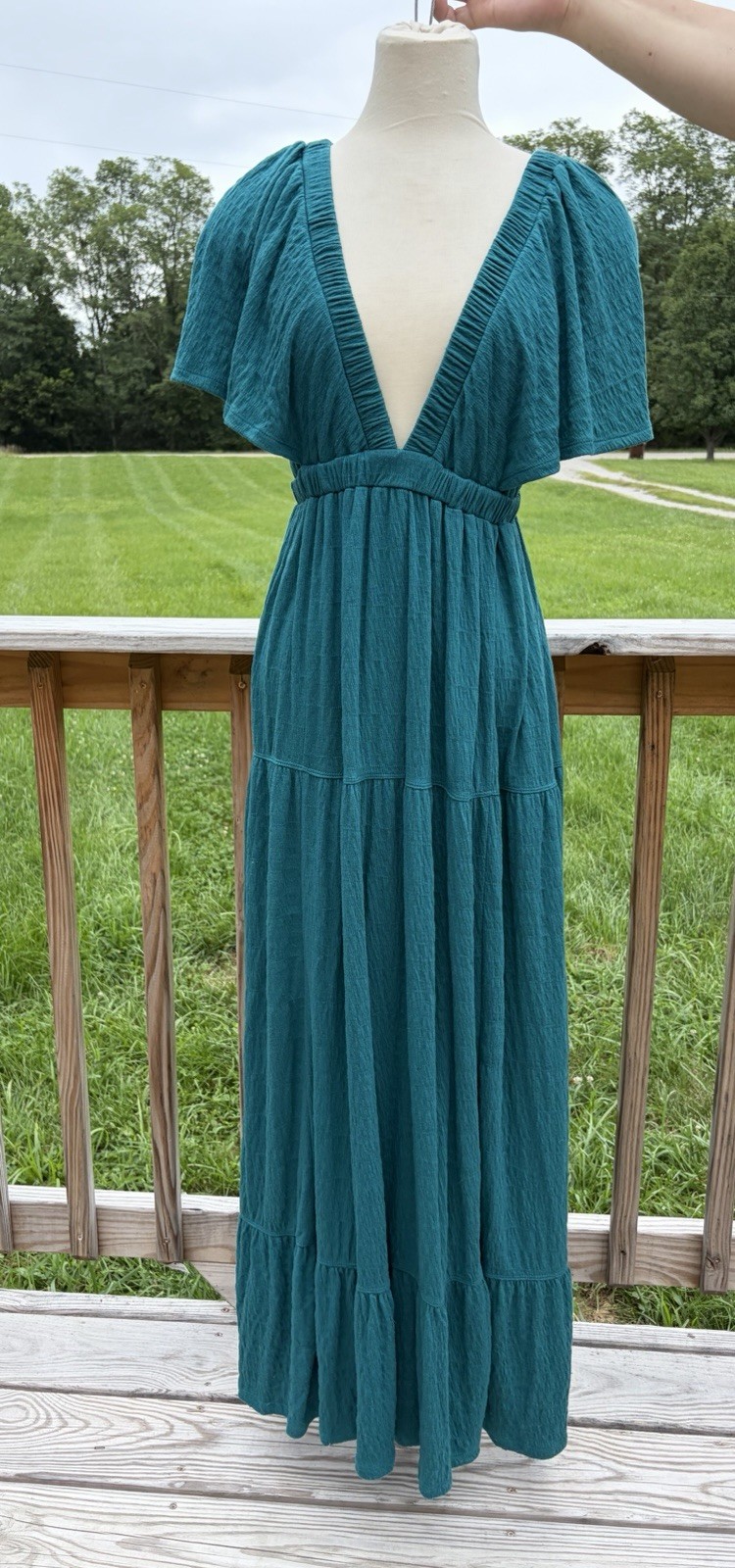 Free People FP Beach Dress Womens Small Maxi La La Maxi Ethereal Tiered Teal