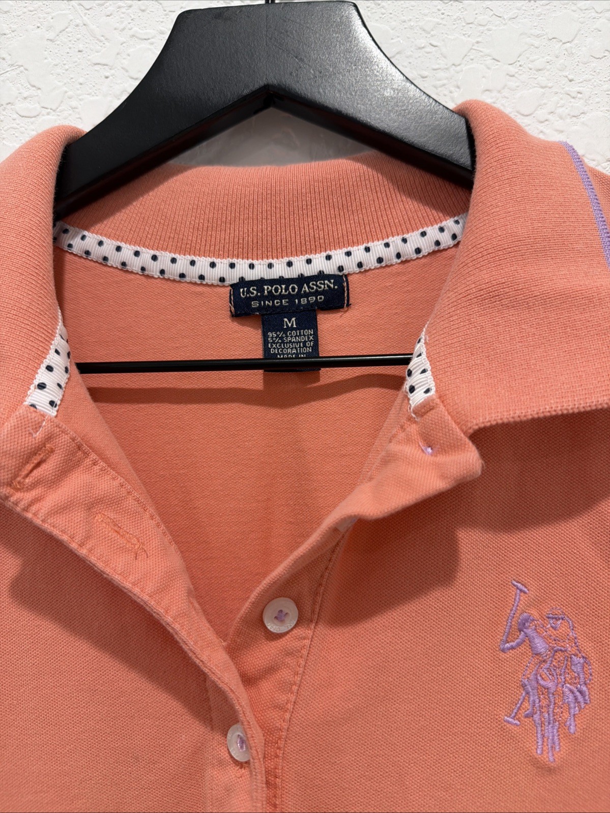 U.S. Polo Assn Y2K Preppy Peach And Purple Embroidered Collared Dress Sz Medium