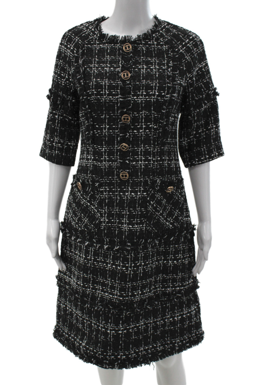 J. Ing Womens Sheath Shift Black Check Long Sleeves Knee Length Size L