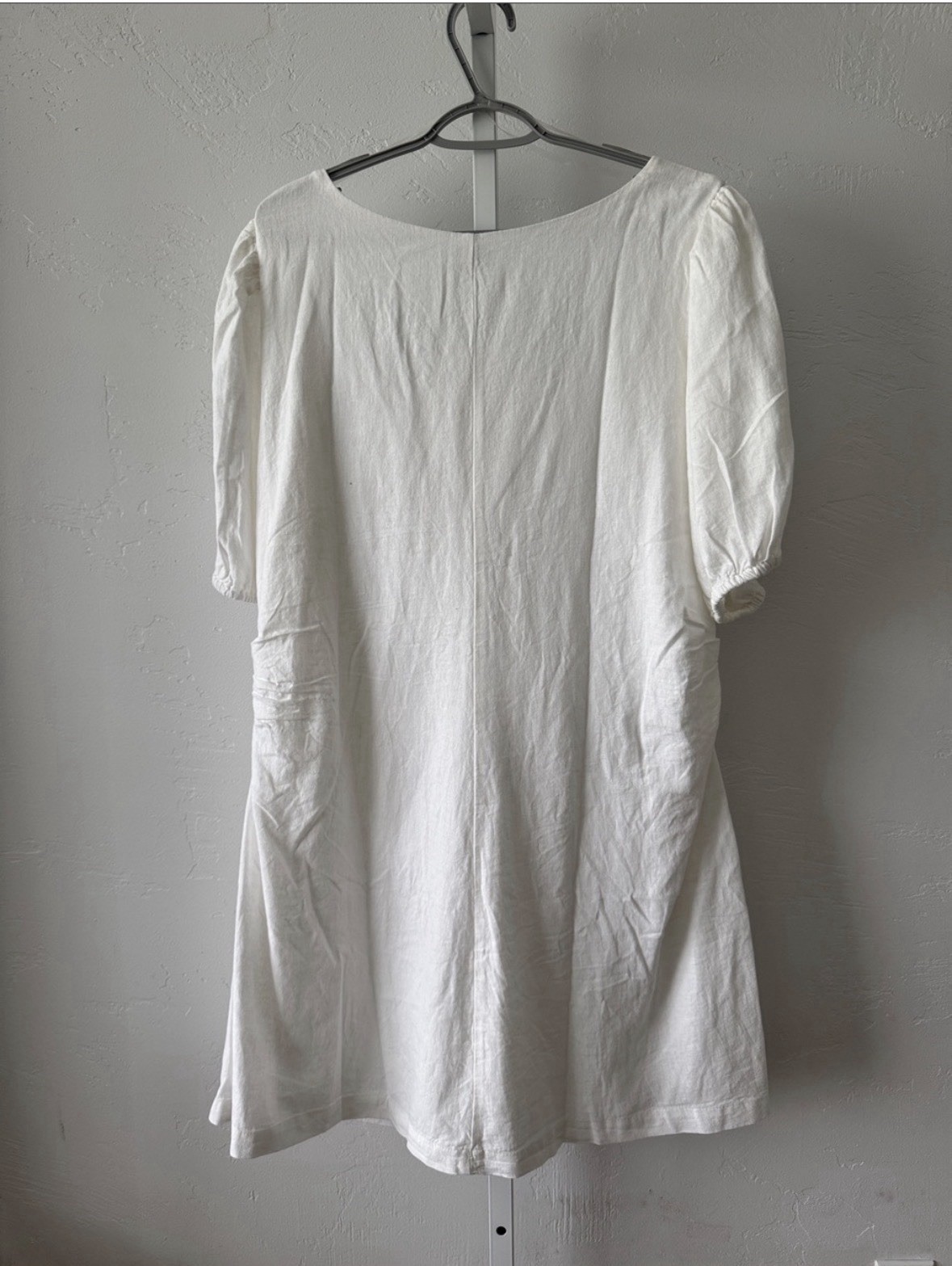 A New Day Women’s White Solid Square Neck Puff Sleeve Linen Blend Mini Dress 17