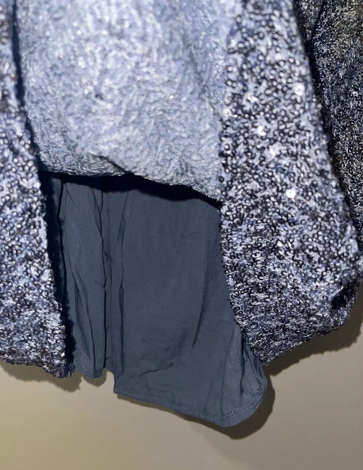 ZARA BLUE GREY SEQUINNED MINI DRESS WITH FLOWING AT BACK NECKLINE SIZE M BNWT