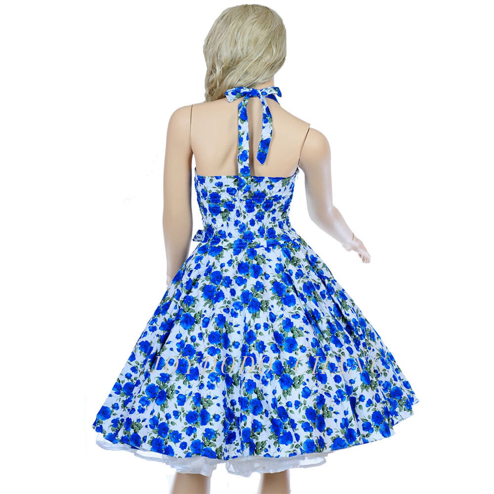 Vintage 50s 60s 70s Swing Retro Rockabilly Dress Cotton Floral Ball Party Dress