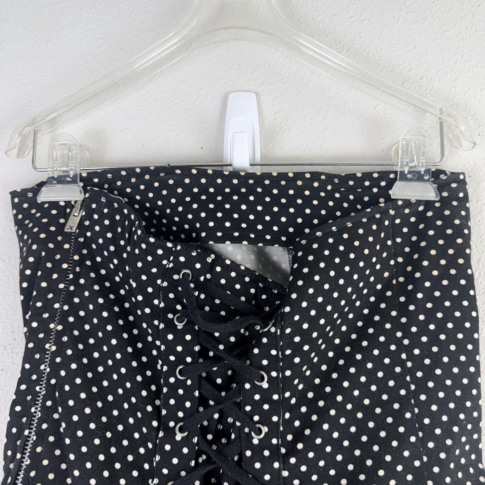 Vintage TRIPP NYC L Black Polka Dot Corset Lace Up Back Tulle Dress y2k Goth