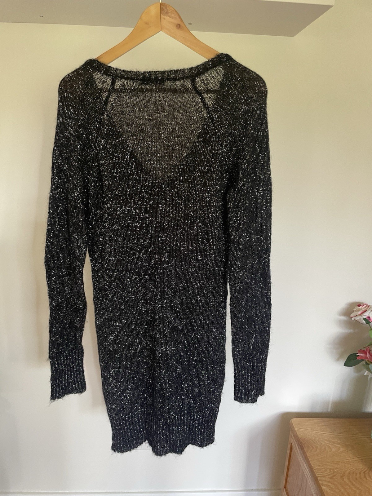 MAX&Co. Black Metallic Knit V-Neck Long Sleeve Jumper /Mini Dress Size S