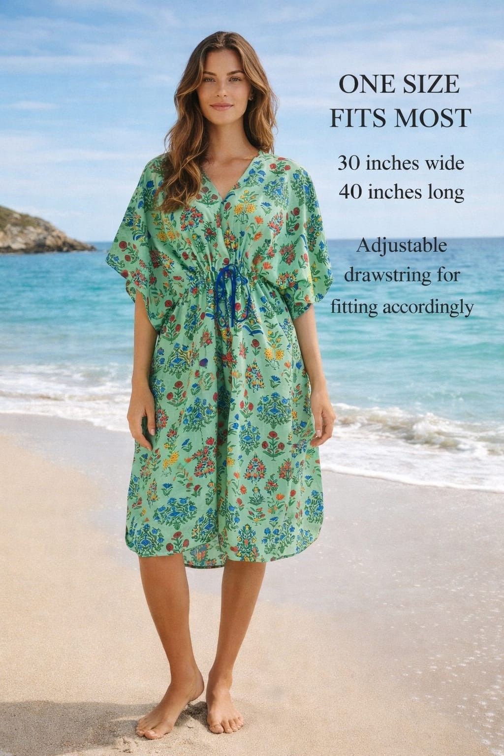 Indian Hand made Cotton Kaftan Dress Floral Print for Women All Season Caftan