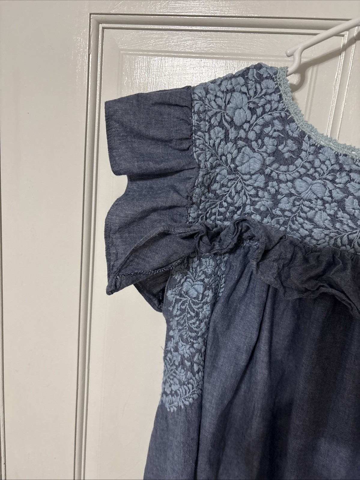 Mi Golondrina Blue Embroidered Chambray Mini Dress Medium SEE Pics