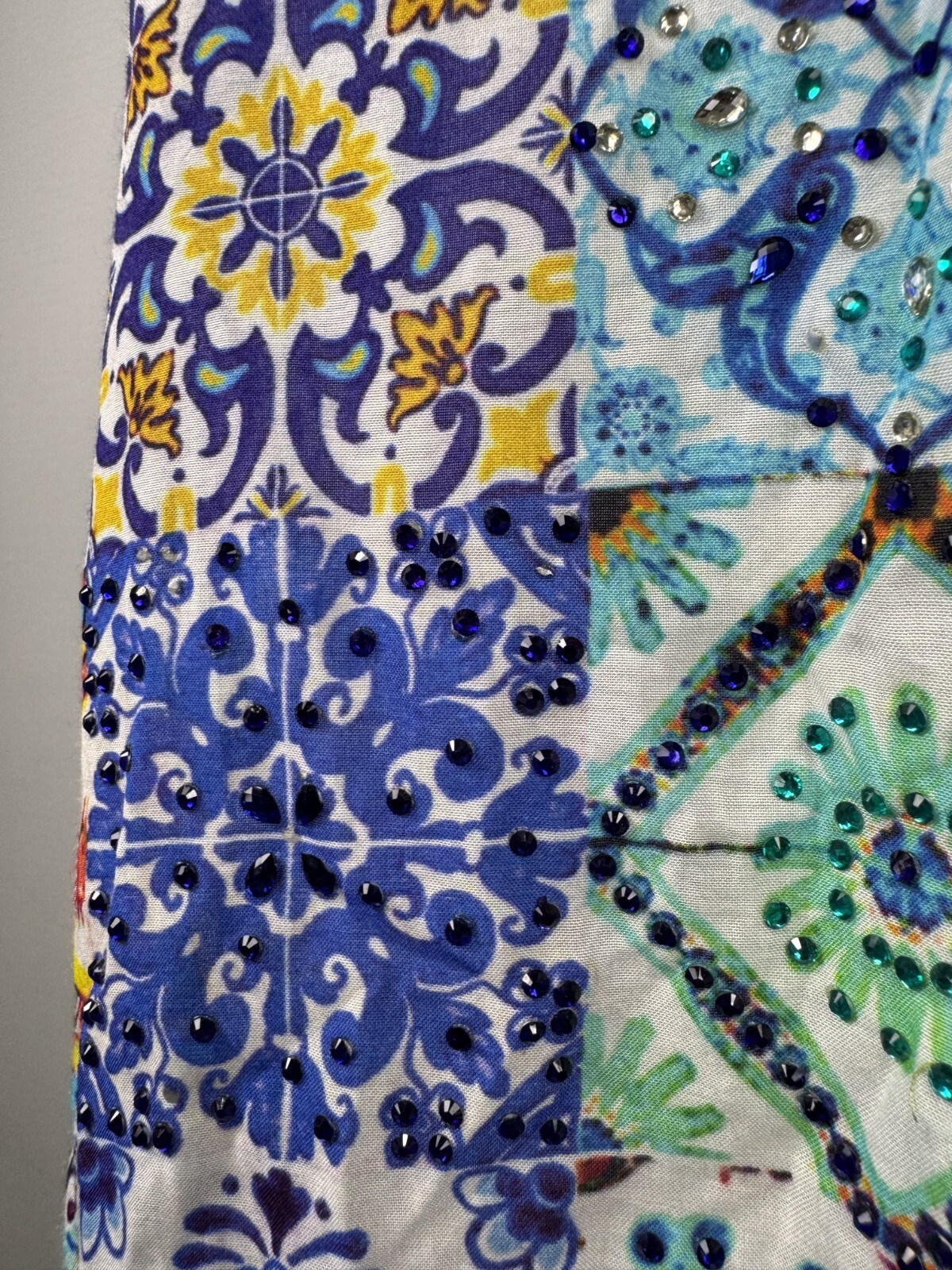 RUBY YAYA Multicolor Print Beaded Comfort Lightweight V-Neck Dress Sz S