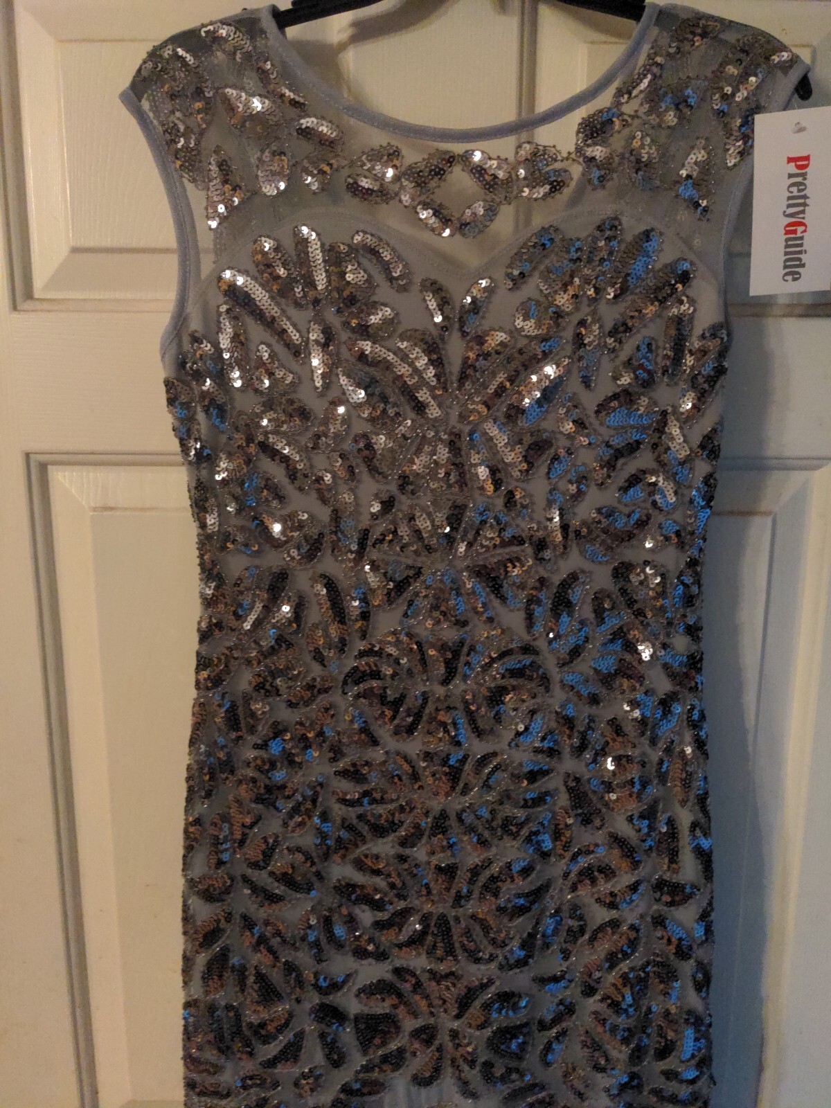 Pretty Guide 1920’s Dress Sequined Gatsby Inspired S Trumpet Illusion Neck NWT