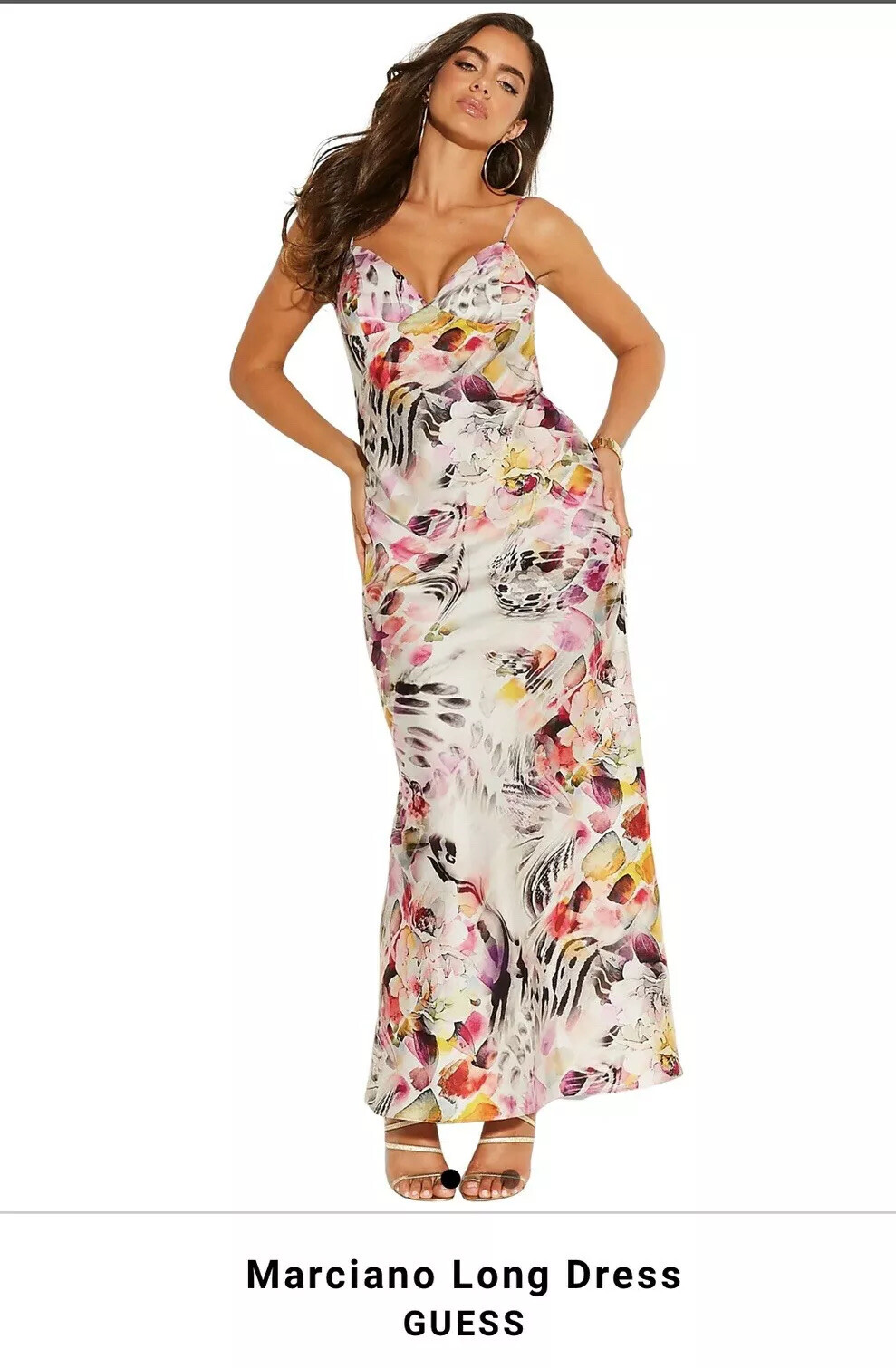 £270 MARCIANO by GUESS Jennifer Lopez Maxi Floral Slip Dress XL 14 16 Cowl Back