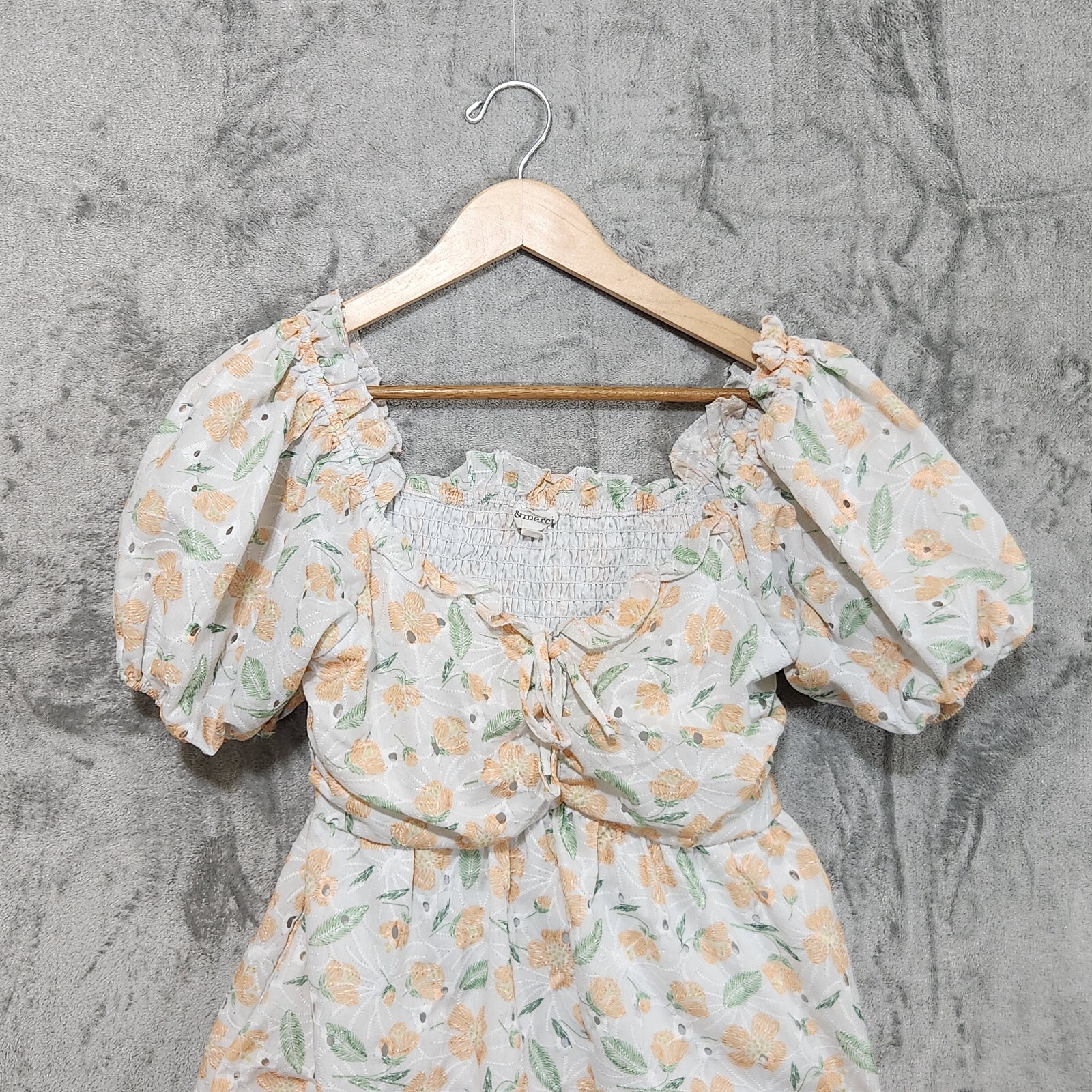 &merci Anthropologie Cottage Core Milkmade Eyelet Smocked Floral Dress Sz L