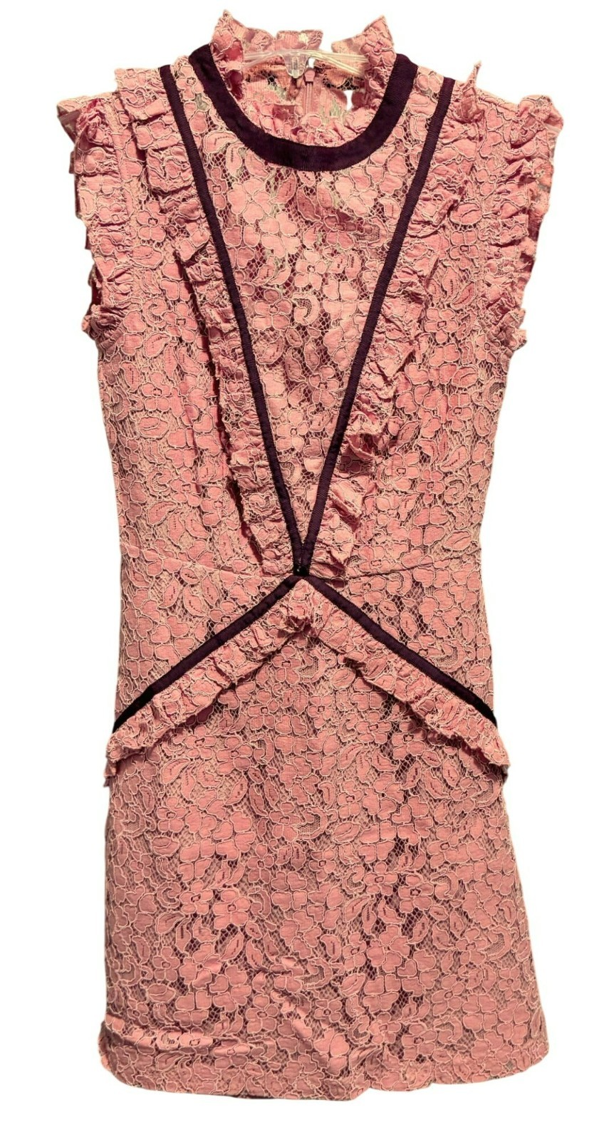Asos Pink Lace Maroon Ribbon Dress 4P Fairycore Romantic Victorian Feminine NEW